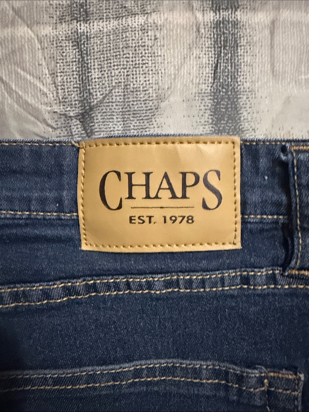 Chaps Navy Denim Jeans with Tan Leather Patch